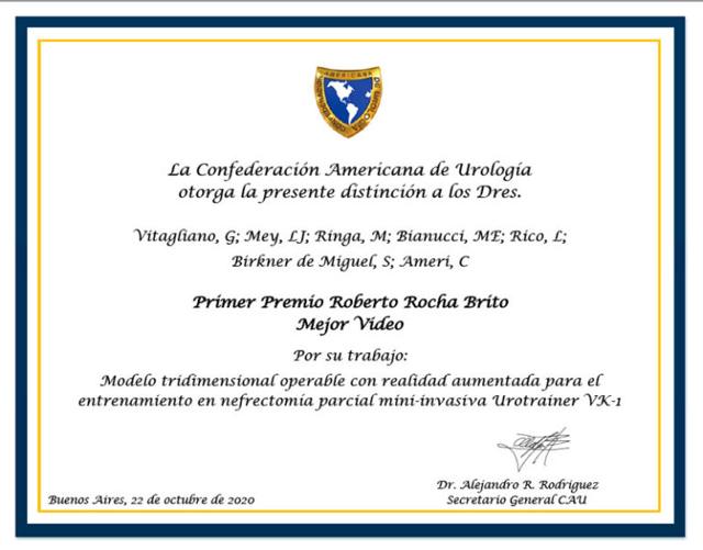 Premio Roberto Rocha Brito por proyecto UROTRAINER