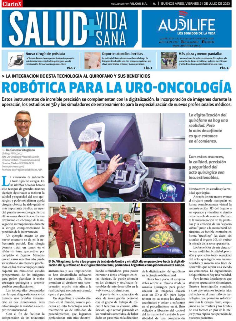 Robótica para la Uro-Oncología – Nota suplemento Salud diario Clarín