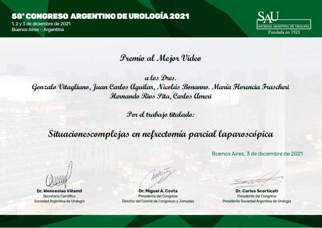 Primeiro prêmio pelo trabalho: Situações Complexas em Nefrectomia Parcial Laparoscópica