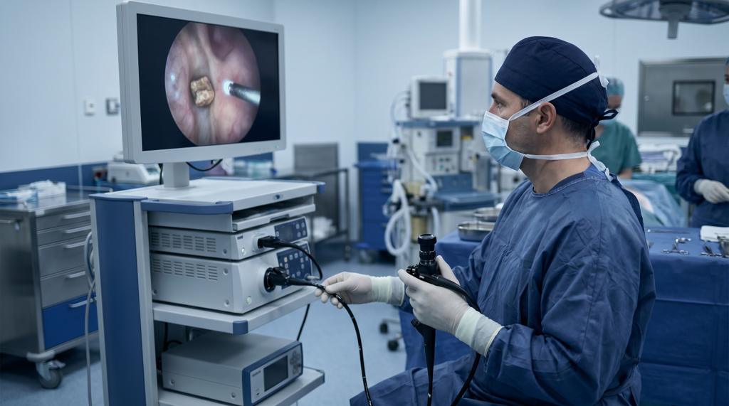 Litotricia láser ureteroscópica · vista endoscópica