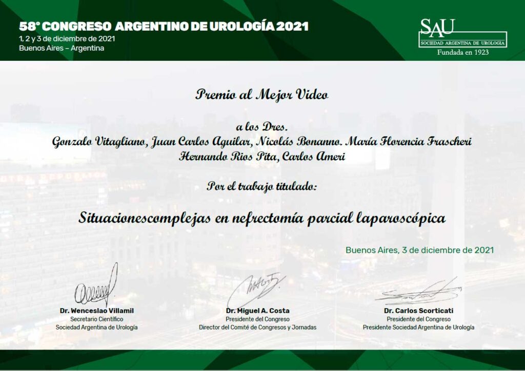 First prize for the paper: Complex Situations in Laparoscopic Partial Nephrectomy