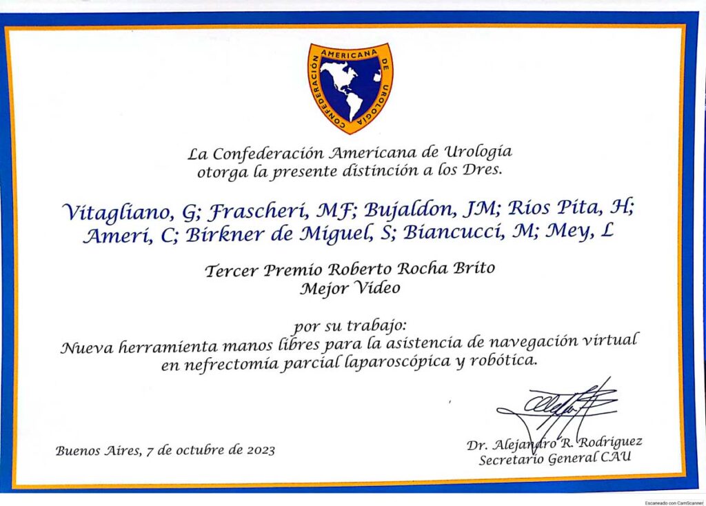 Third prize for best video from the American Confederation of Urology